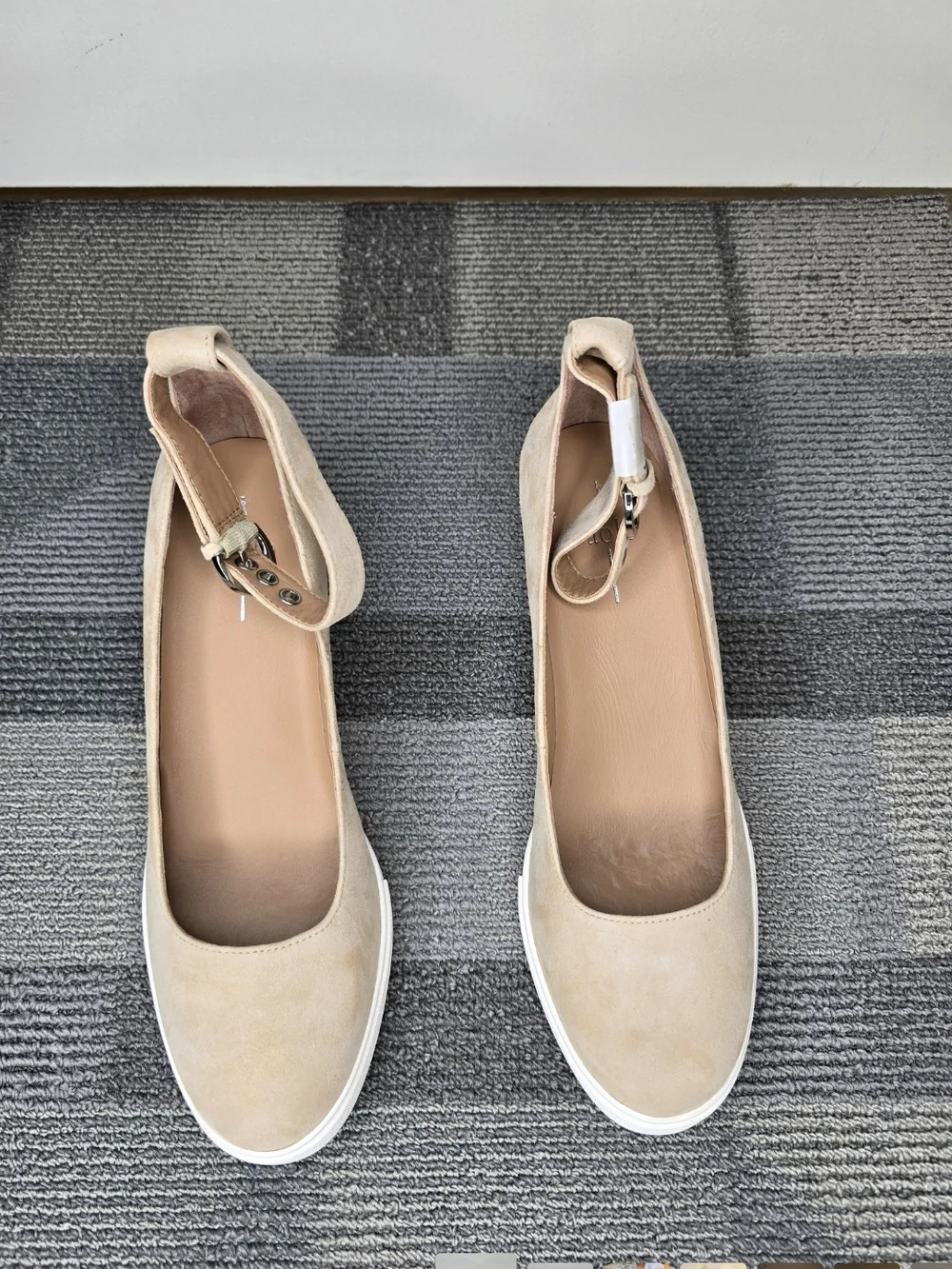 Paolo Marta Women's Beige Suede Wedge Sneakers with Ankle Strap